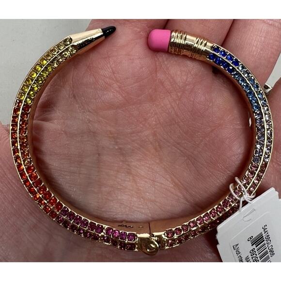 New Betsey Johnson Rainbow Pencil Hinged Cuff Bracelet - Picture 1 of 7